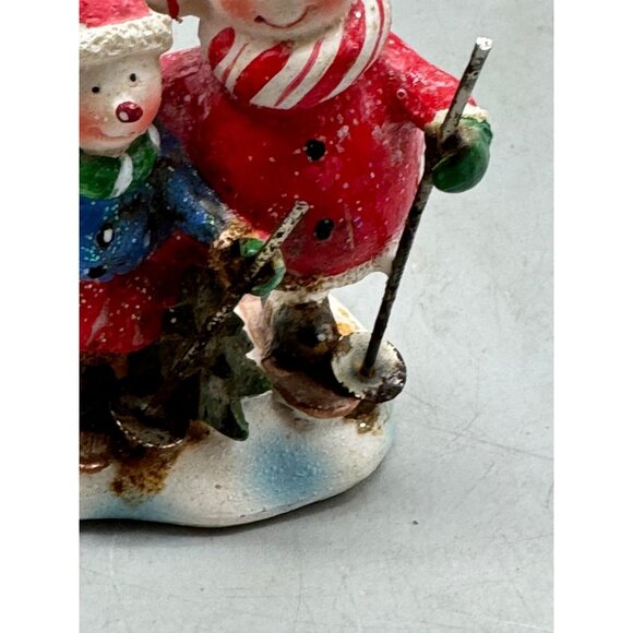 Vintage Snowman & Child Skiing Figurine village shine tree 3.5X2.5" READ - Picture 6 of 9